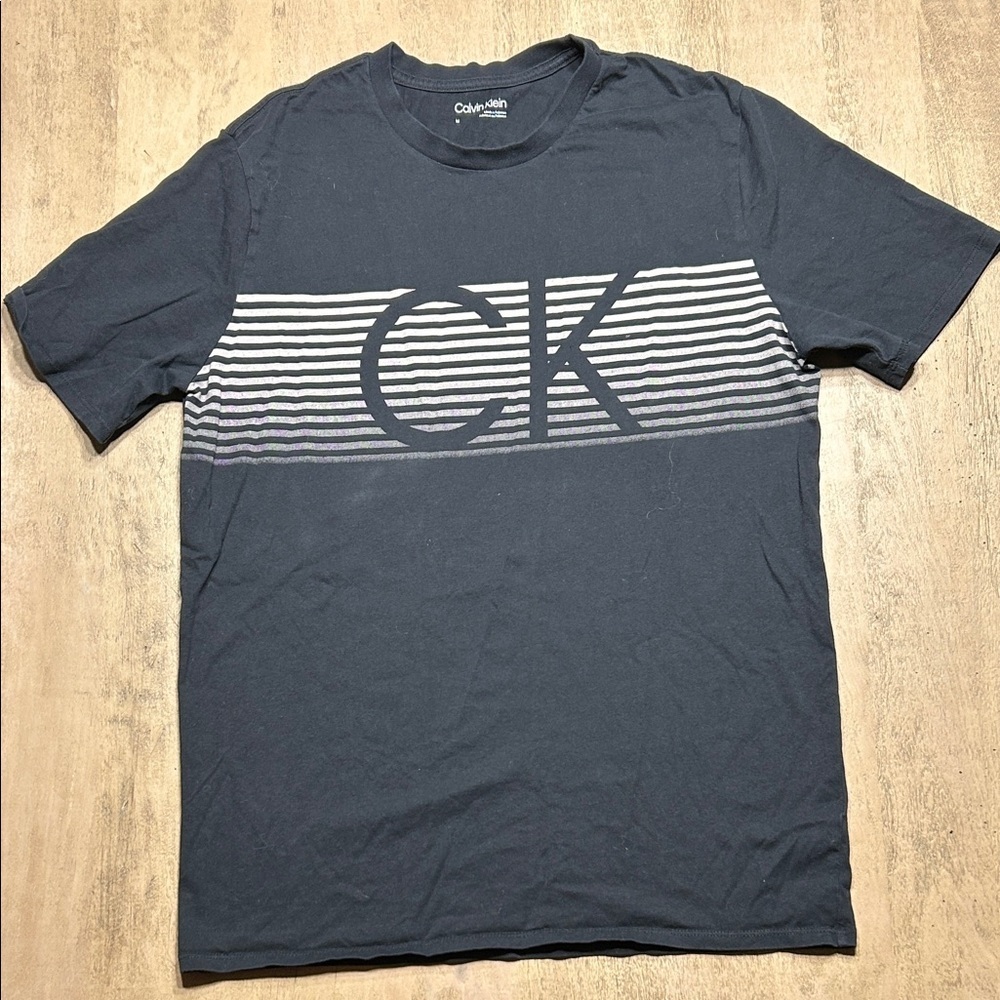 Calvin Klein Men's Black Tee with Stripes